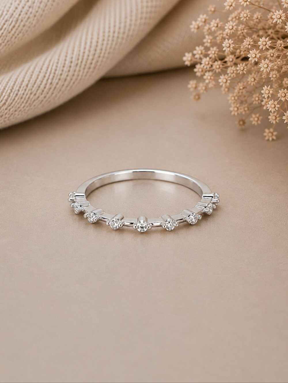 Delicate Silver Cubic Zirconia Half-Band Ring